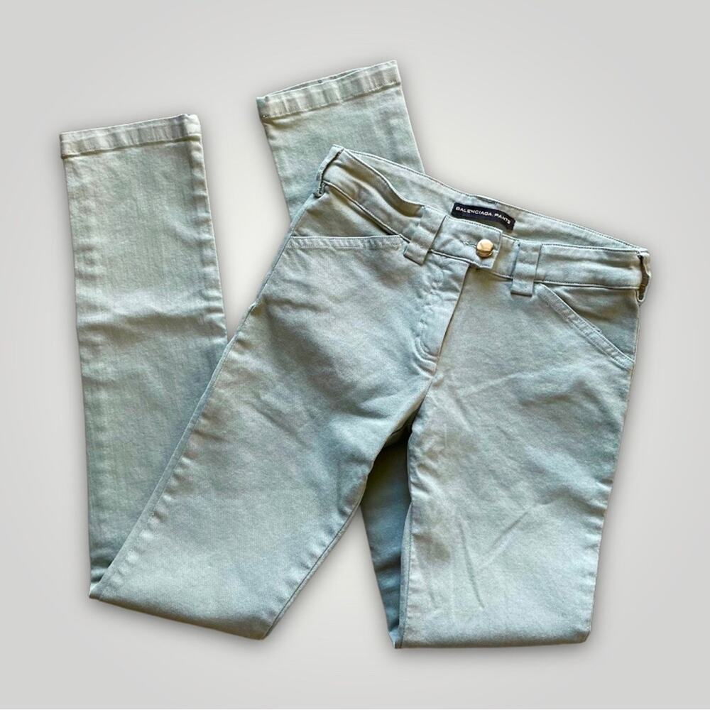 BALENCIAGA SLIM STRAIGHT LEG TWILL PANTS SOFT MINT GREEN EU 34 USA 2 - Picture 2 of 7